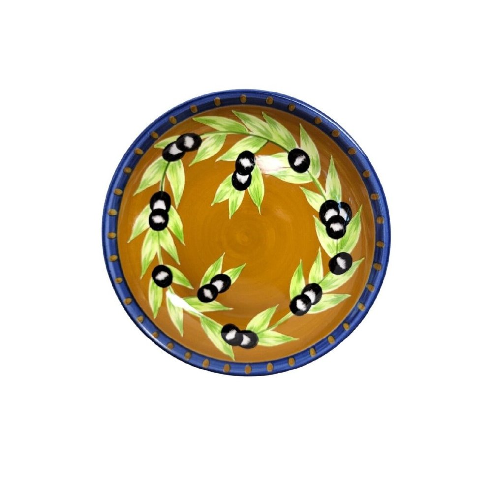 GATES WARE by LAURIE GATES OLIVES PASTA BOWL Brown Blue Green 9 3/4" X 2"